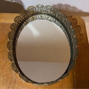 Gold Filigree Scalloped Oval Vanity Tray Mirror